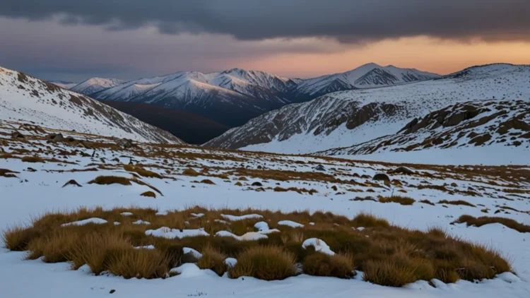 Landscape with snow-capped peaks and mountain slopes in the middle of winter in the Southern Hemisphere