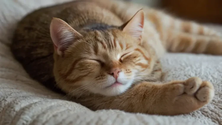 Cat sleeping near a radiator showing heat-seeking behavior typical for indoor cats