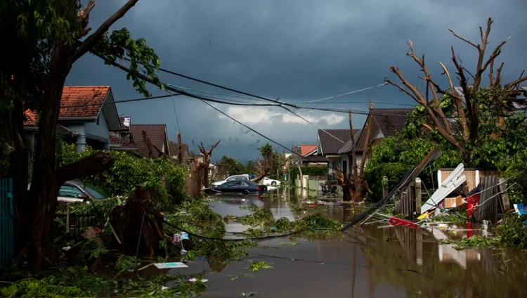 Typhoon aftermath - destruction and flooding