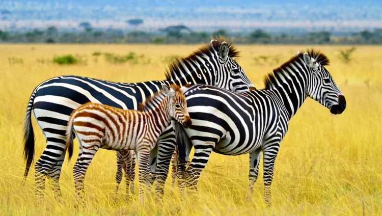 Zebra foal recognizing its mother by her unique stripe pattern