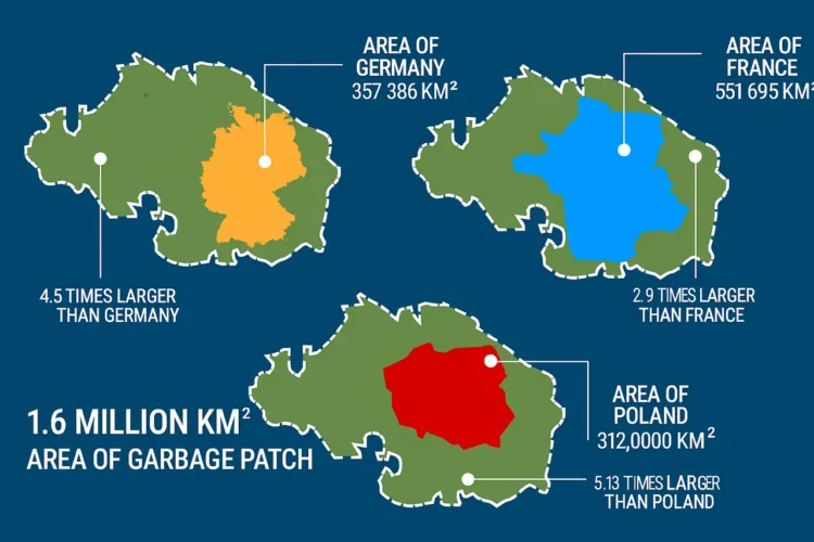 Size comparison of the garbage island with European countries