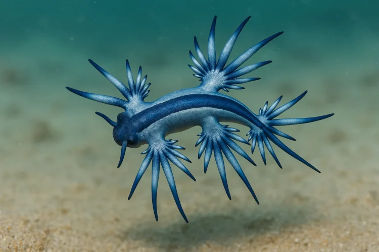 Blue dragon sea slug Glaucus atlanticus washed ashore