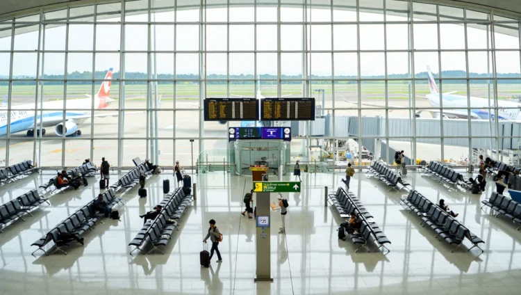 Airport terminal with passengers