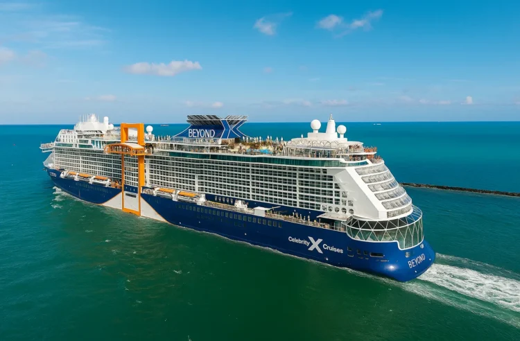 modern cruise ship deck with swimming pool lounge chairs vacation travel lifestyle