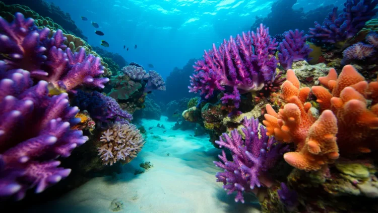 Coral reef with vibrant colors from zooxanthellae algae