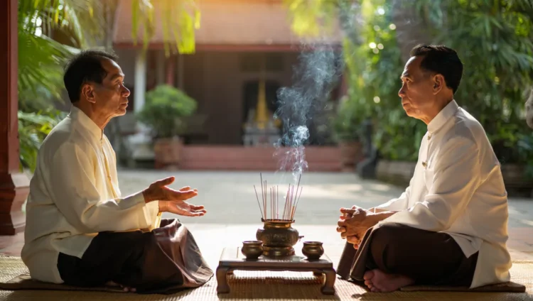 Traditional Thai wai greeting demonstrating respect and politeness in Thai culture