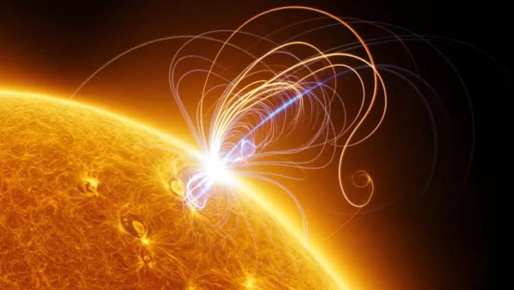 sun magnetic field lines twisting and releasing energy during solar flare formation