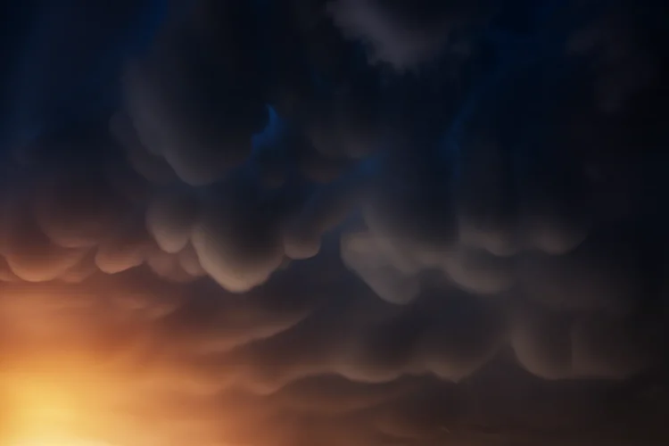 Mammatus clouds showing bubble-like formations before hurricane