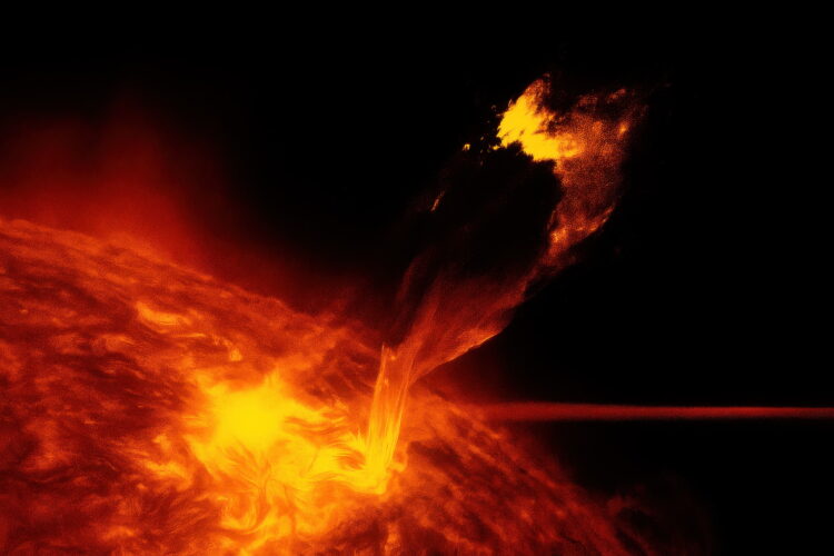 powerful X-class solar flare erupting from sun surface with bright electromagnetic radiation