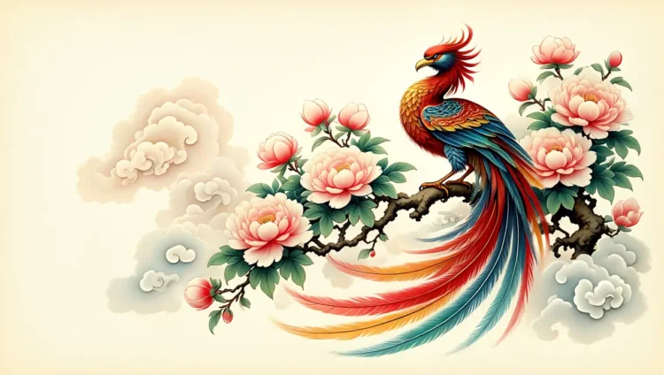 Colorful Chinese Phoenix Fenghuang symbol of harmony and virtue