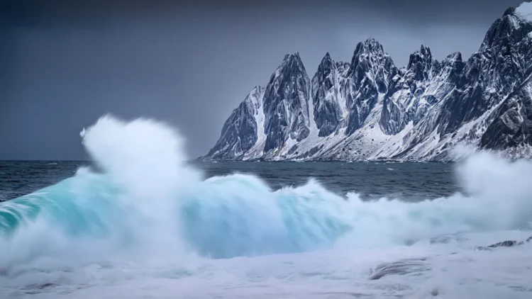 Cold dense water plunging underwater Denmark Strait waterfall illustration