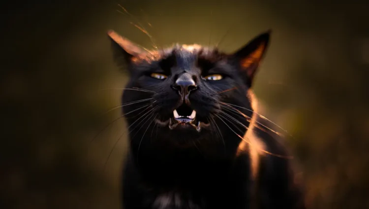 Cat blinking from irritation caused by onion smell while owner cuts vegetables
