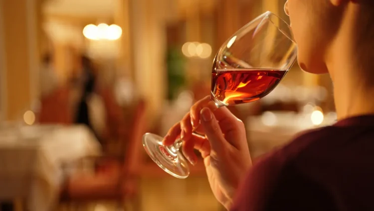 Proper way to hold a wine glass by the stem in a restaurant